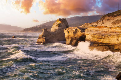 Scenic view of sea against sky during sunset