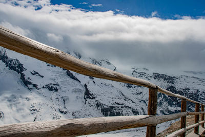 Scenic view of snowcapped mountains against sky during winter