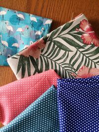 High angle view of multi colored fabrics