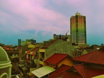 Low angle view of skyscrapers against sky