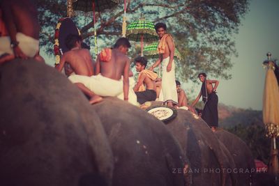 Rear view of people sitting outdoors