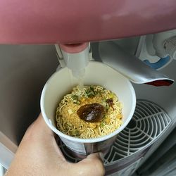 High angle view of person having breakfast