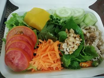 Close-up of chopped vegetables in plate