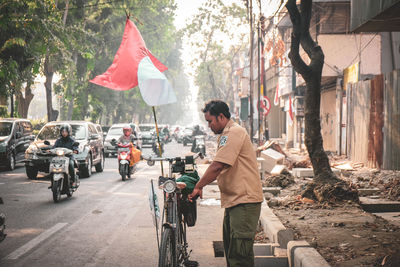 People on street in city