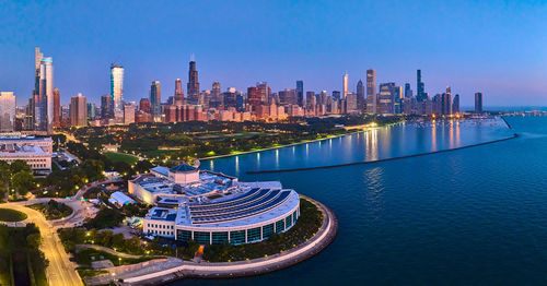 High angle view of city at waterfront