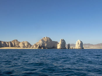 Scenic view of sea against clear blue sky