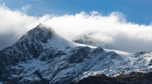 Scenic view of snowcapped mountains against sky