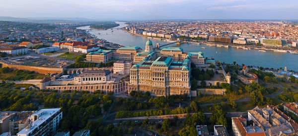 High angle view of buildings in city