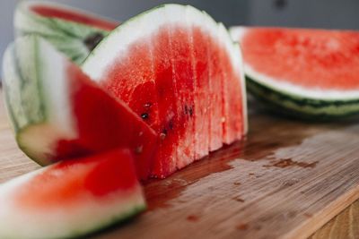 Sliced watermelon on wooden table