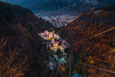 High angle view of trees and buildings during autumn