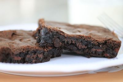 Close-up of chocolate cake in plate