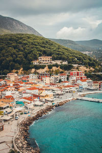 High angle view of a seaside town