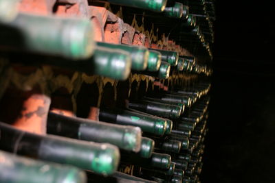 Close-up of illuminated bottles