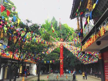 View of lanterns hanging outside temple