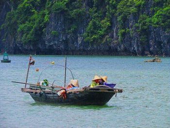 Scenic view of boat in sea