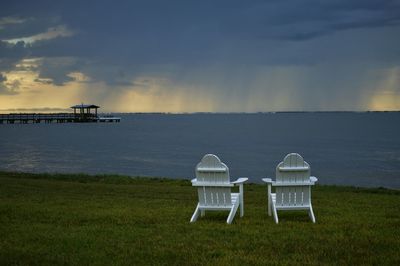 Scenic view of sea against cloudy sky