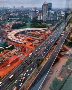 High angle view of traffic on city street