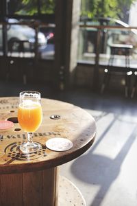 Beer in glass on table at restaurant