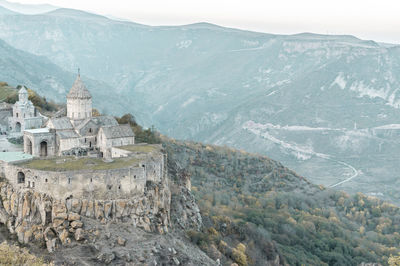 Ancient tatev monastery in armenian mountains