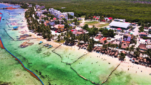 High angle view of townscape mahahual, mexico