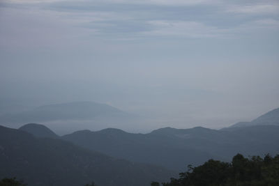 Scenic view of silhouette mountains against sky