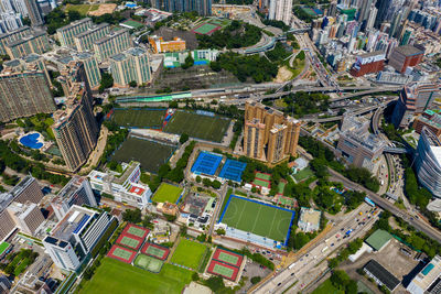 Aerial view of buildings in city