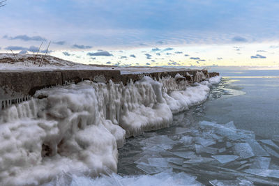Panoramic view of sea against sky during winter