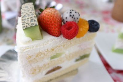 Close-up of strawberry cake