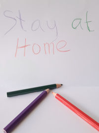High angle view of text written on white background