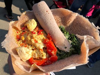 High angle view of african food in plate