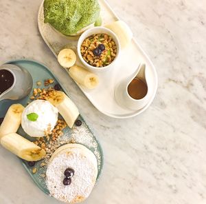 High angle view of breakfast served in plate