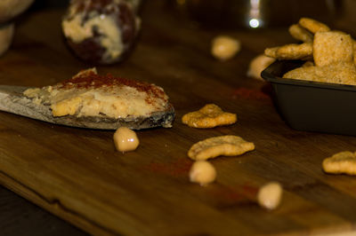 Close-up of bread on cutting board