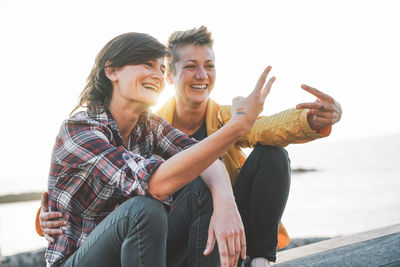 Lesbian couple at beach