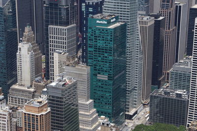 Aerial view of skyscrapers in city
