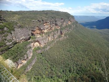 High angle view of land against sky