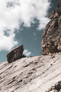 Low angle view of rock formations against sky