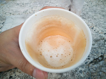 Close-up of hand holding coffee cup