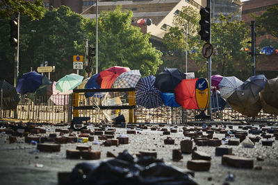 Panoramic view of clothes hanging outside building