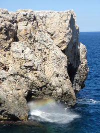 View of rocky beach against clear sky