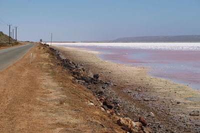 Scenic view of beach against clear sky