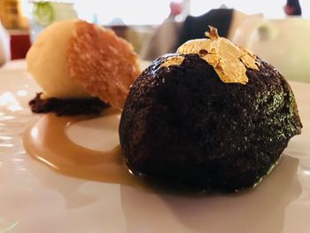 Close-up of chocolate ice cream in plate