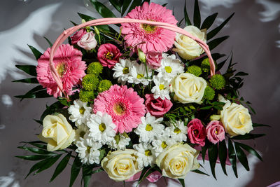 High angle view of rose bouquet