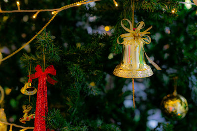 Close-up of christmas decoration hanging on tree
