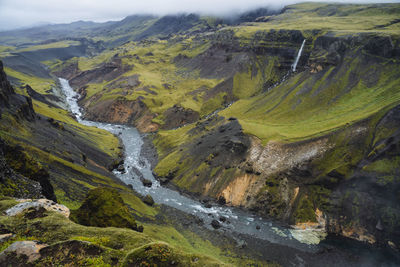 Iceland landscape of highland valley and river fossa. south iceland