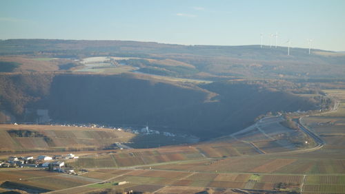 Aerial view of field against sky