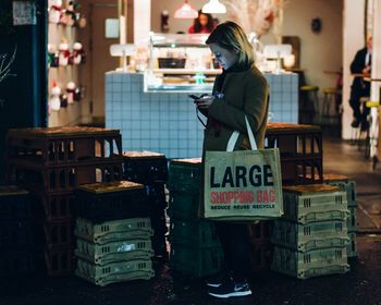 Woman standing in city