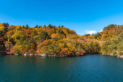 Scenic view of lake against sky during autumn