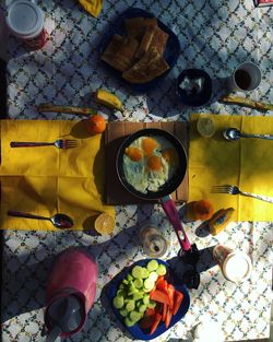 High angle view of food on table