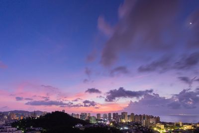 Panoramic view of buildings against sky at sunset
