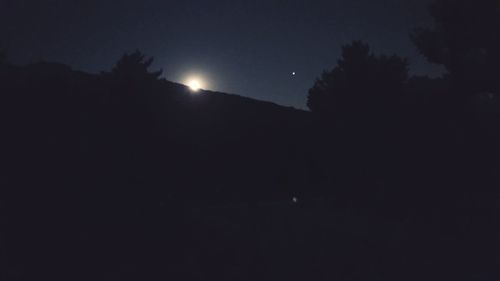 Low angle view of silhouette trees against sky at night